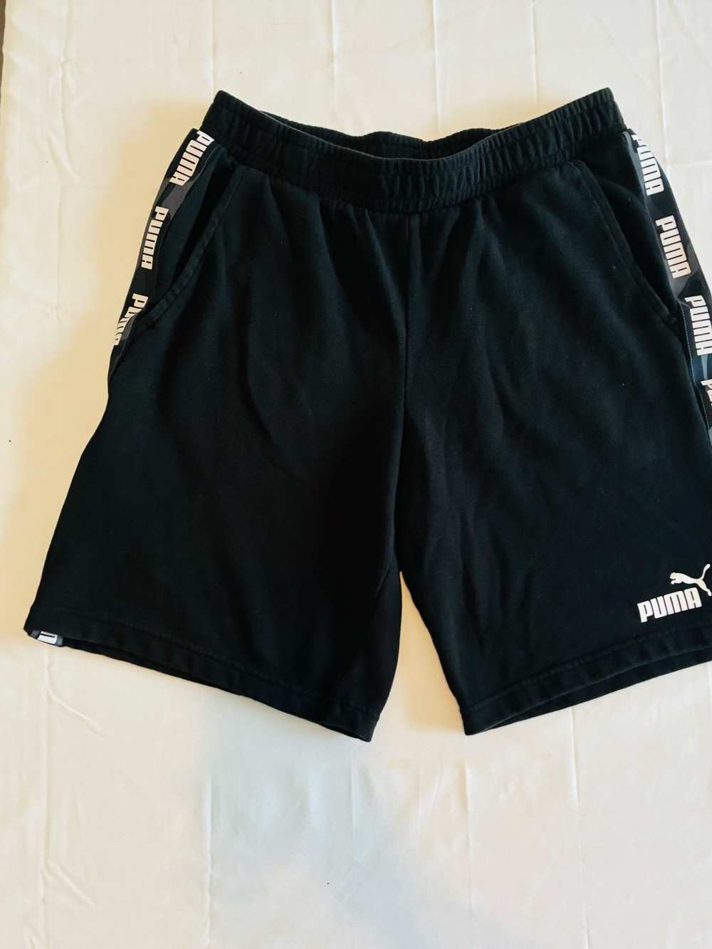 Puma Black Athletic Shorts with White Logo Trim